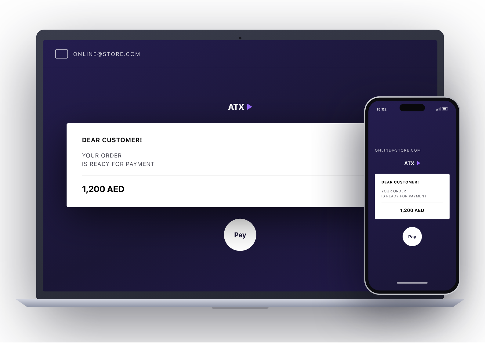 ATX Pay payment link on laptop and phone